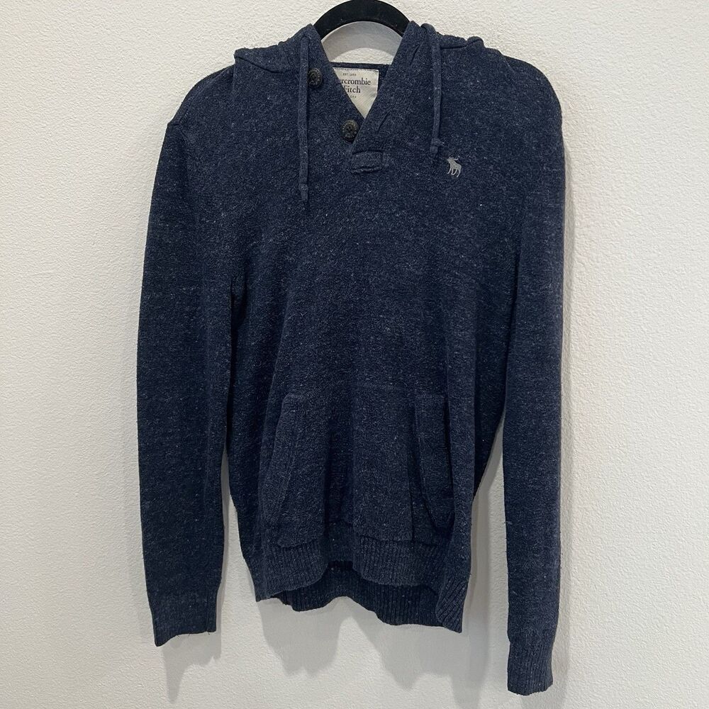 ABERCROMBIE & FITCH Men’s Blue Sweater Knit Hoodie Size Small Pullover Y2K Beach